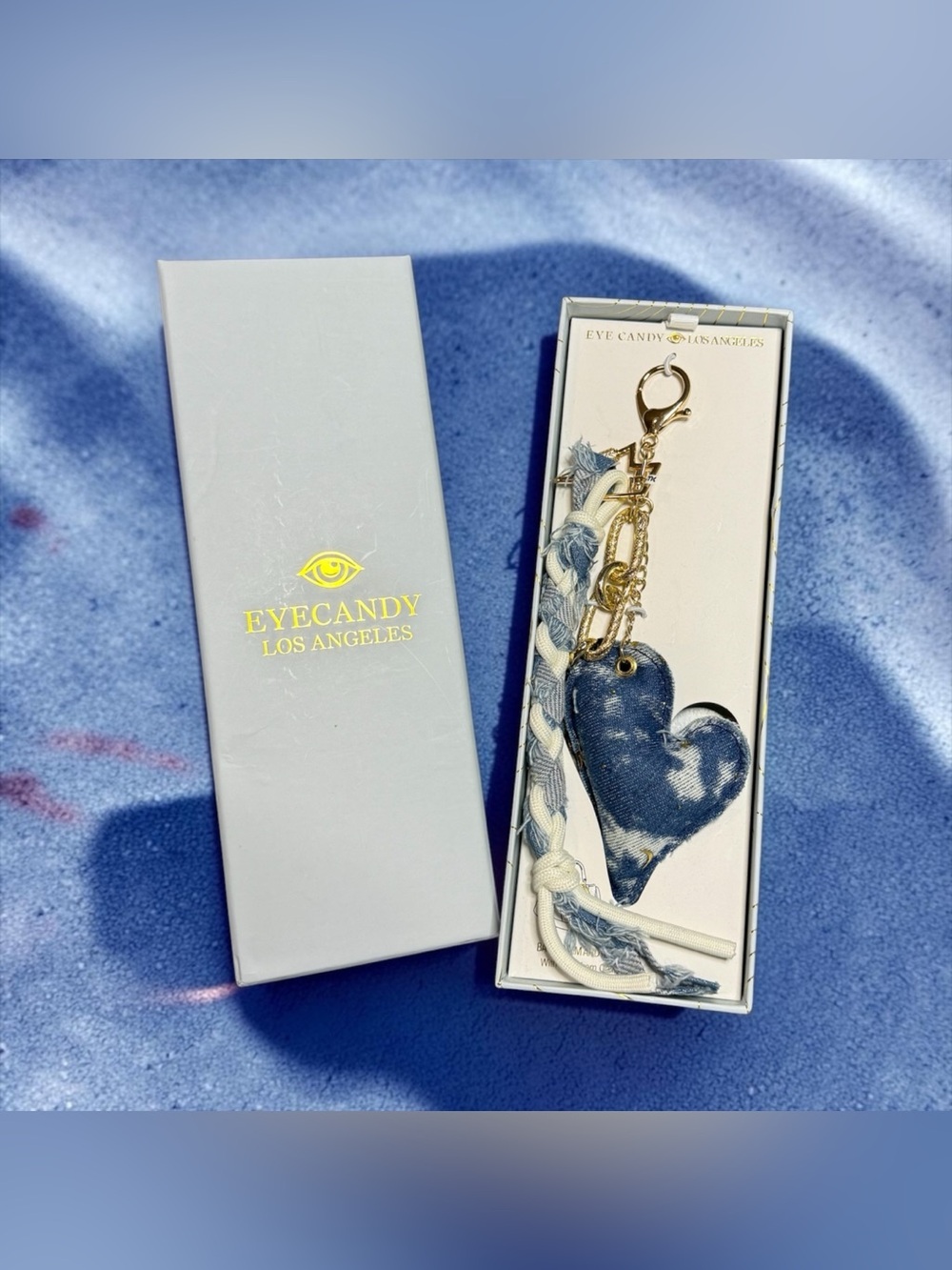 💙EyeCandy Los Angeles💙Denim Heart Keychain/Bag Charm/NIB